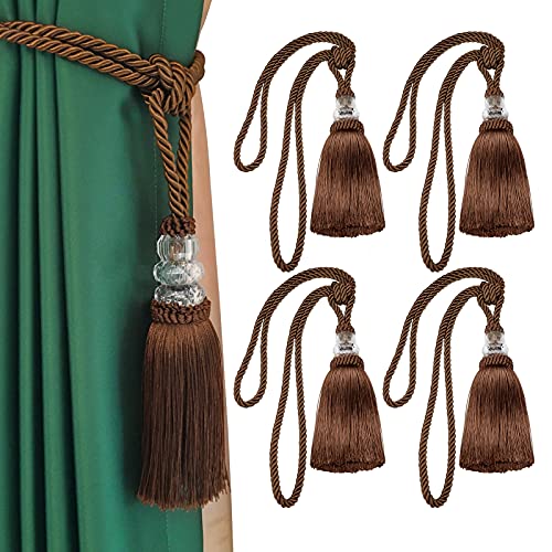 Tassel Curtain Tiebacks Handmade Curtain Tie Backs, Elegant Crystal Curtain Holdbacks for Home Office Decor (Coffee, 4P) - color: Coffee, size: 4P