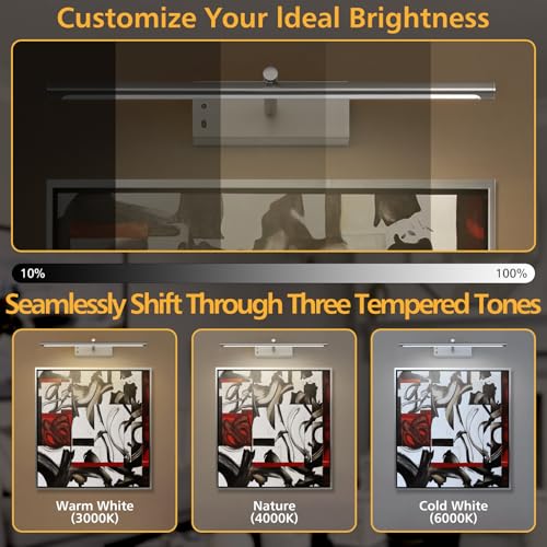 Picture Light, Wireless Picture Lights for Wall, 3CCT Dimmable - color: Nickel