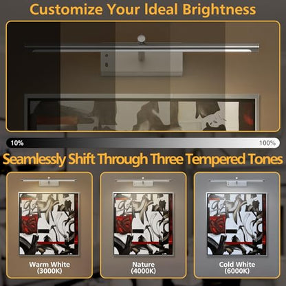 Picture Light, Wireless Picture Lights for Wall, 3CCT Dimmable - color: Nickel
