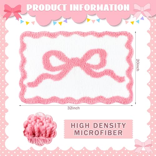 Tinideya Pink Bow Bathroom Rug 20" x 32" Scalloped Bow Bath Mat - color: Pink, size: 20" x 32" (Rectangular)