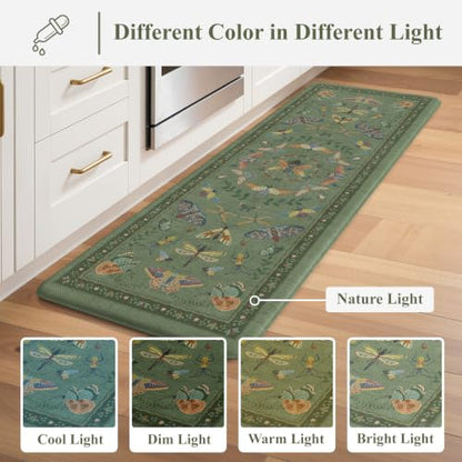 KIMODE Kitchen Mats for Floor Cushioned Anti Fatigue Kitchen Rugs Sets of 2 - color: Sage Green Botanical