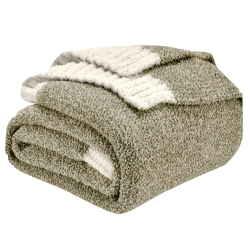 CozeCube Reversible Knitted Throw Blanket,Olive Green White Melange 50"x60" - color: M-olive Green, size: 50"x60"