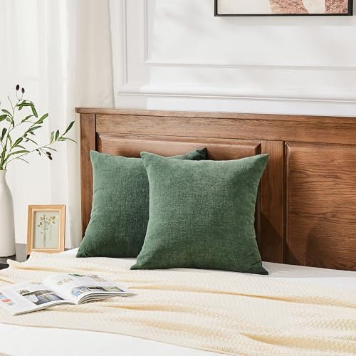 GAWAMAY Dark Green Chenille Throw Pillow Covers 18x18 Set of 2 for Couch - color: Dark Green, size: 18" x 18" (Pack of 2)