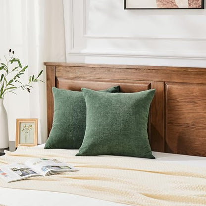 GAWAMAY Dark Green Chenille Throw Pillow Covers 18x18 Set of 2 for Couch - color: Dark Green, size: 18" x 18" (Pack of 2)