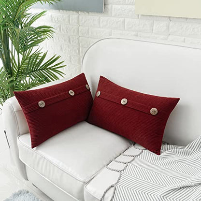 HWY 50 Burgundy Red Chenille Throw Pillow Covers 12x20 Inch Buttons - color: Burgundy Red, size: 20" x 12" (Pack of 2)
