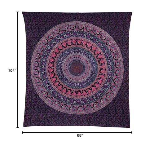 Bless International Indian-hippie-gypsy Bohemian-psychedelic Cotton-mandala Wall-hanging-tapestry-multi-color Large-mandala Hippie-tapestry (Purple Pink, King (88x104Inches)(225x265Cms)) - color: Purple Pink, size: 104"L x 88"W