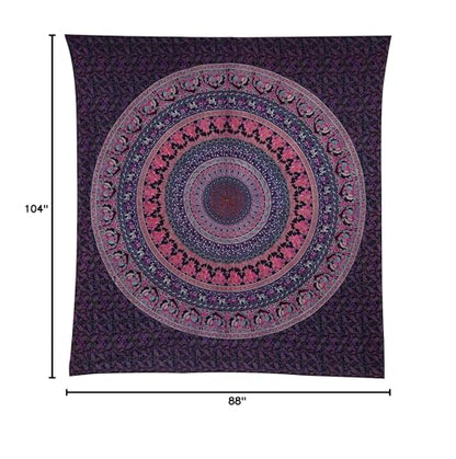 Bless International Indian-hippie-gypsy Bohemian-psychedelic Cotton-mandala Wall-hanging-tapestry-multi-color Large-mandala Hippie-tapestry (Purple Pink, King (88x104Inches)(225x265Cms)) - color: Purple Pink, size: 104"L x 88"W