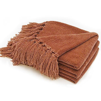 RECYCO Chenille Throw Blanket for Couch, 60"x80", Rust - color: Rust, size: 60'' X 80''