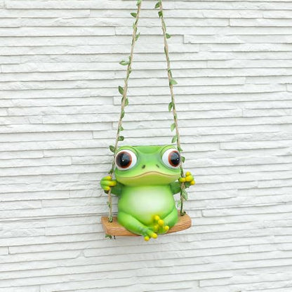 Hanging Swing Frog Planter, Cute Resin Succulent Flower Pot with Drainage Hole, Indoor Outdoor Garden Decor