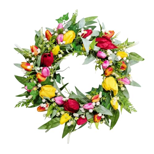 Wreaths for Front Door Decor Artificial Flower, 20" Tulip Floral - color: Tulip Wreath