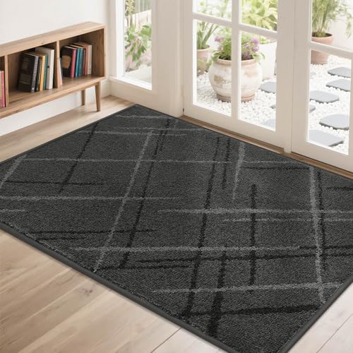 COSY HOMEER Front Door Mat Low Profile Non-Slip Doormat for Entryway,Grey - color: Grey, size: 4' x 2'8" (Rectangular)