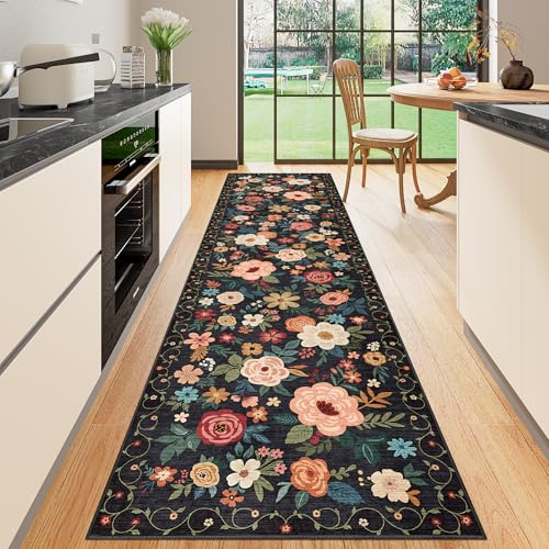DUKINO 2.6x10 Runner Rug for Hallway, Washable Kitchen Rugs Non Slip, Black - color: Black, size: 2'6" x 10' (Rectangular)