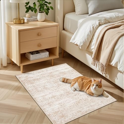2x3 Area Rugs Living Room: Washable Rug for Bedroom Beige Brown - color: Beige Brown, size: 2' x 3' (Rectangular)