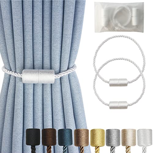 Magnetic Curtain Tiebacks 2 Pack White Rope Tieback Curtains Holders for Drapes Modern Tie Backs Decorative Window Treatment Holdbacks - color: White