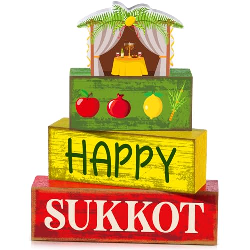 Yuntau 4 Pcs Happy Sukkot Table Decorations Sukkot Centerpieces for Tables - style: Happy Sukkot