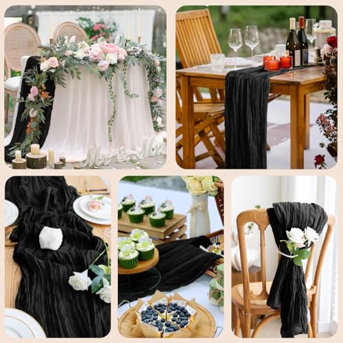 Cheesecloth Table Runner 10FT Black Boho Gauze Rustic Sheer Runners - color: Black, size: 1 Pack