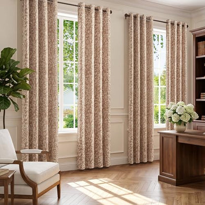 jinchan Taupe Floral Curtians 84 Inch Room Darkening Grommet 2 Panels - color: *Taupe, size: 50"W x 84"L (Pack of 2)