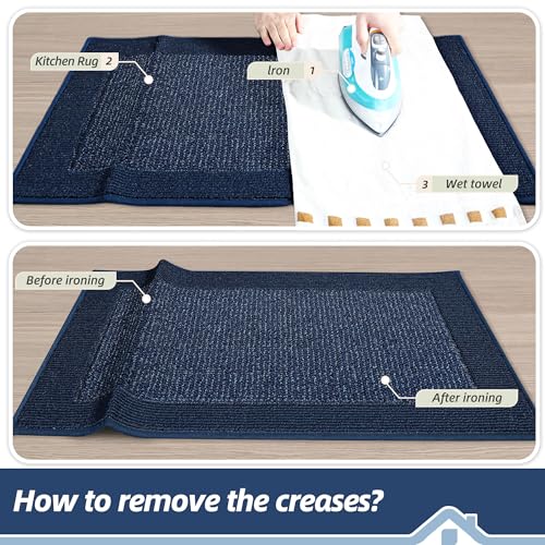 BEQHAUSE Kitchen Runner Rug 24"x60", Non Slip Kitchen Mat Washable, Blue - color: Blue, size: 24" X 60" (Rectangular)