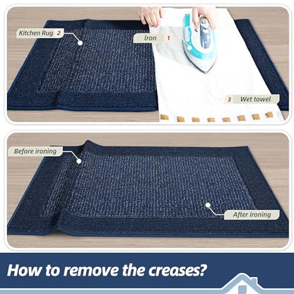 BEQHAUSE Kitchen Runner Rug 24"x60", Non Slip Kitchen Mat Washable, Blue - color: Blue, size: 24" X 60" (Rectangular)