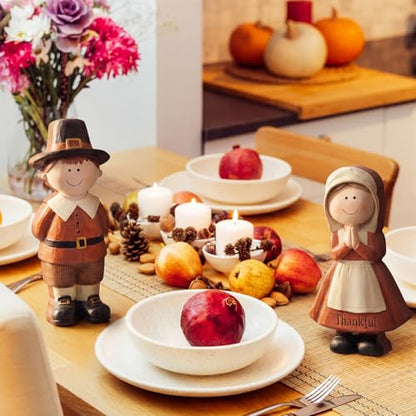 Yuntau 2 Pcs Thanksgiving Pilgrim Figurines Wooden Pilgrim Table Decoration Small Statue Table Centerpieces Indoor Gifts for Fall Thanksgiving Harvest Home Shelf Mantel Tiered Tray Desk Party Supplies - style: Thanksgiving Pilgrim