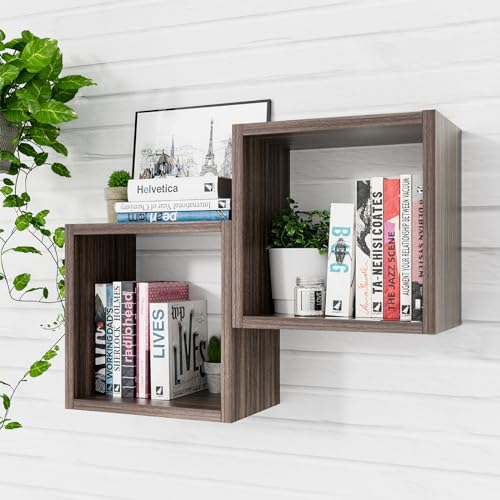 Kaboon Cube Floating Shelves Set2, Display Shelves Wall Mount 7.75" D x 12.5" W x 12.5" H, (Eucalyptus, Square 2 Cubes) - color: Eucalyptus, size: Square-Set2