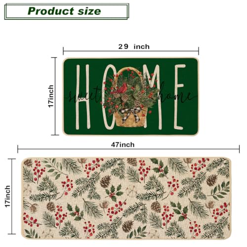Baccessor Green Christmas Kitchen Rugs Winter Set of 2 17x29 and 17x47 Inch - color: Green Home Sweet Home