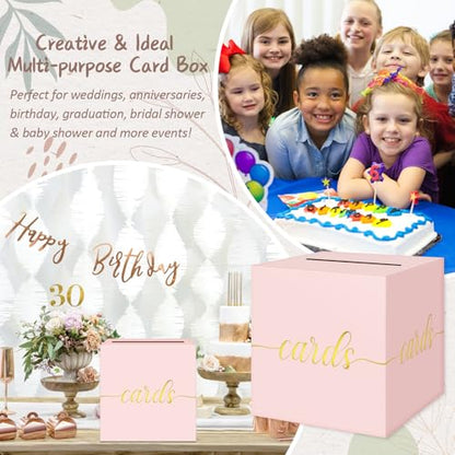 QIKSION Elegant Pink Card Box for Party, Gold Foil Baby Shower Card Box - color: Z07 Pink