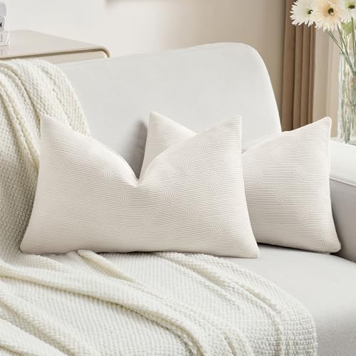 FUTEI Pack of 2 Chenille Throw Pillow Covers 12x20 Inch,Cream - color: Cream, size: 20" x 12" (Pack of 2)