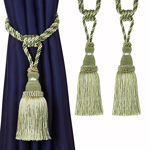 BEL AVENIR 2 Pack Curtain Tiebacks Tassel Drapery Tie-Backs Rope Holdbacks - color: Green, size: 2 Pack