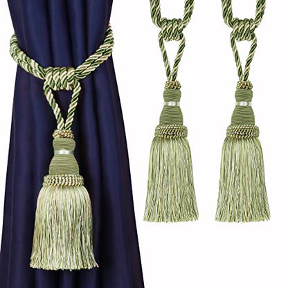 BEL AVENIR 2 Pack Curtain Tiebacks Tassel Drapery Tie-Backs Rope Holdbacks - color: Green, size: 2 Pack