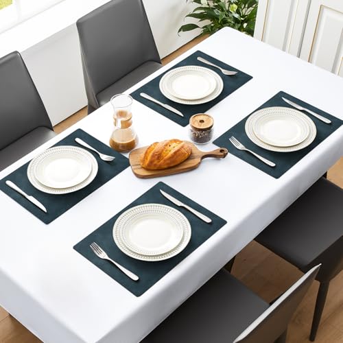 MOSAYT Vinyl Faux Leather Placemats, Set of 6, Navy Blue - color: Navy Blue