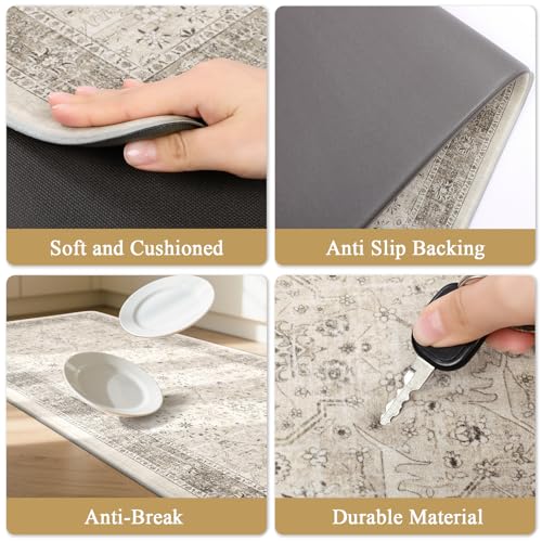 Pauwer Anti Fatigue Kitchen Floor Mats Set of 3, Cushioned Rugs, Khaki - color: Khaki