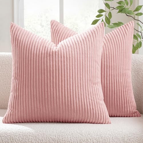 MIULEE Decorative Corduroy Throw Pillow Covers Set of 2 12x12 Pink - color: Pink, size: 12" x 12" (Pack of 2)