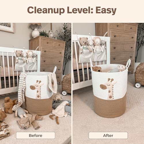 Giraffe Baby Laundry Basket, Tall Woven Rope Nursery Hamper, 20x15 in - color: Giraffe