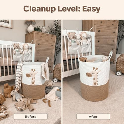 Giraffe Baby Laundry Basket, Tall Woven Rope Nursery Hamper, 20x15 in - color: Giraffe