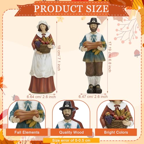 Yuntau 2 Pcs Thanksgiving Decoration Wooden Pilgrim Figurines Couple Statue - style: Wooden Pumpkins Pilgrim