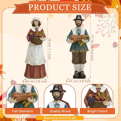 Yuntau 2 Pcs Thanksgiving Decoration Wooden Pilgrim Figurines Couple Statue - style: Wooden Pumpkins Pilgrim