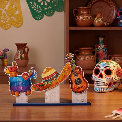 Smile Cinco De Mayo Standing Wooden Decor Set, 3-Piece Mexican Fiesta Wooden Cutouts (Sombrero, Guitar, Piñata) for Tabletop & Party Display - style: De Mayo