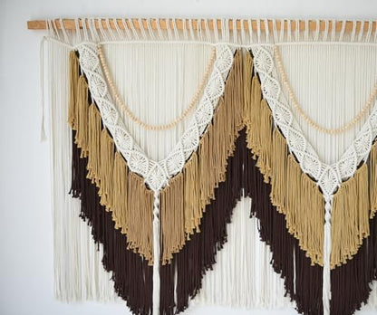 Macrame Wall Hanging Brown Tassel Knotting Fiber Art Boho Decor 47" W*25" L - color: Brown