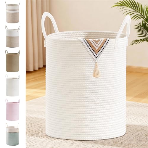 88L Large Tall Cotton Rope Laundry Basket with Handles, White - color: White, size: 88L