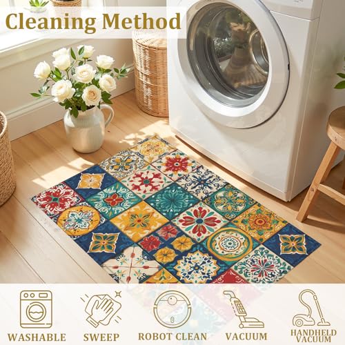 Mexican Talavera Bath Mat Rug, Door Mat Doormat Entrance Non-Slip Bathroom Rugs for Entryway Bathroom Kitchen 17 x 30 Inch - color: Mexican Talavera