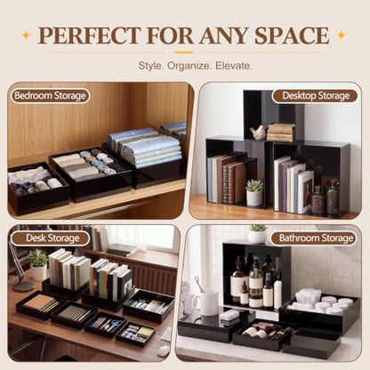 Leinuosen 7 Pcs Large Acrylic Buffet Risers, 8-14" Square, Black - color: Black, size: 8" to 14", style: Short Square