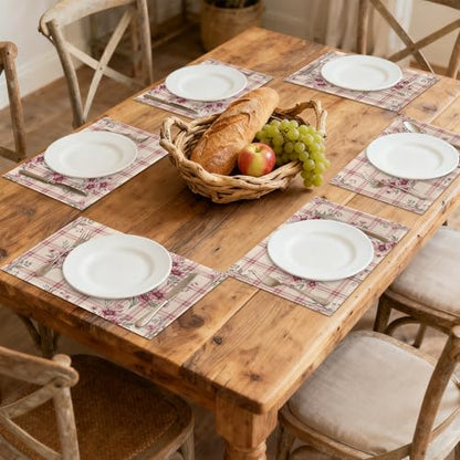 Placemats Set of 6, Cute Flowers Pink Linen Placemats 12x18 Inch, Heat Resistant Table Mats, Washable Non Slip Place Mats for Dining Table Kitchen Home - color: Cute Flowers Pink