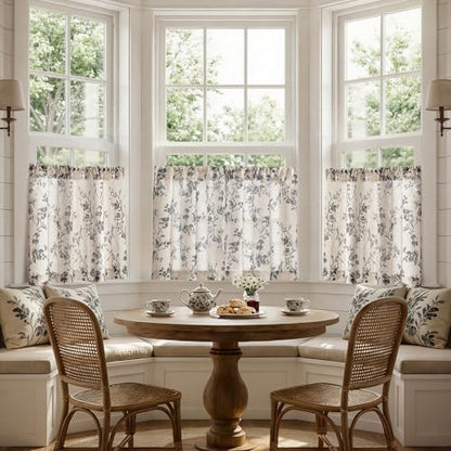 jinchan Floral Linen Kitchen Tier Curtains, 30 Inch, 2 Panels, Black - color: Alisa Black, size: 26"W x 30"L (Pack of 2)