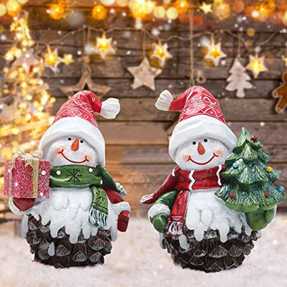Hodao 2 PCS Christmas Pine Cone Snowman Decoration, Winter Snowman Figurine - color: White-brown