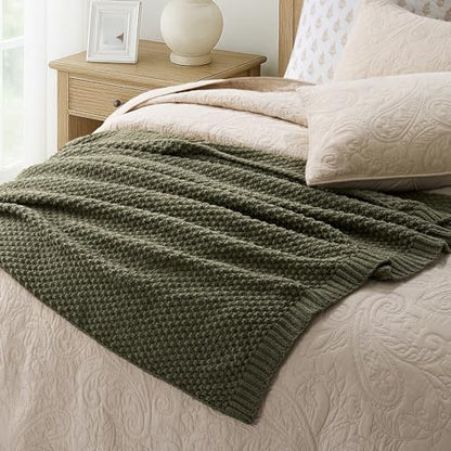 EVERGRACEHOME Chunky Chenille Knit Throw Blanket, 60 x 80, Olive Green - color: Olive Green, size: 60" X 80"