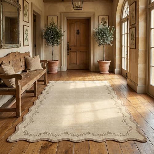 GarveeHome 3x5 Scalloped Washable Area Rug Non Slip Bedroom Entryway Rug - color: Jute, size: 3' x 5' (Rectangular)
