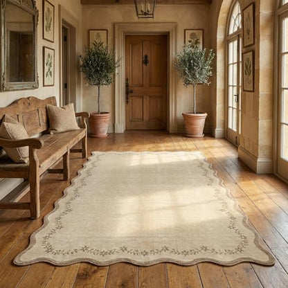 GarveeHome 3x5 Scalloped Washable Area Rug Non Slip Bedroom Entryway Rug - color: Jute, size: 3' x 5' (Rectangular)