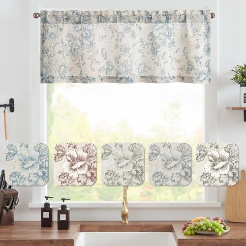 Vangao Floral Valances for Windows Alice Blue W50 X 16L 1 Panel - color: Alice Blue, size: 50"W x 16"L (Pack of 1)