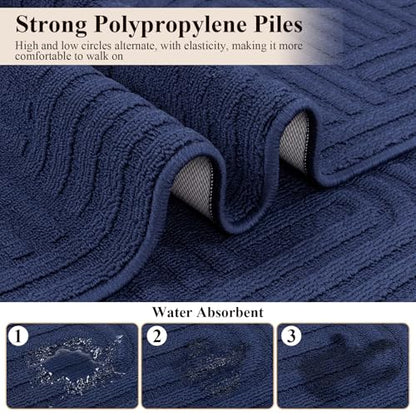 U'Artlines Kitchen Rugs and Mats Set of 3, Blue 20x32+20x48+20x59 - color: Blue